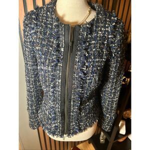 White House black market tweed blazer, blue black and white color size 2P NWT